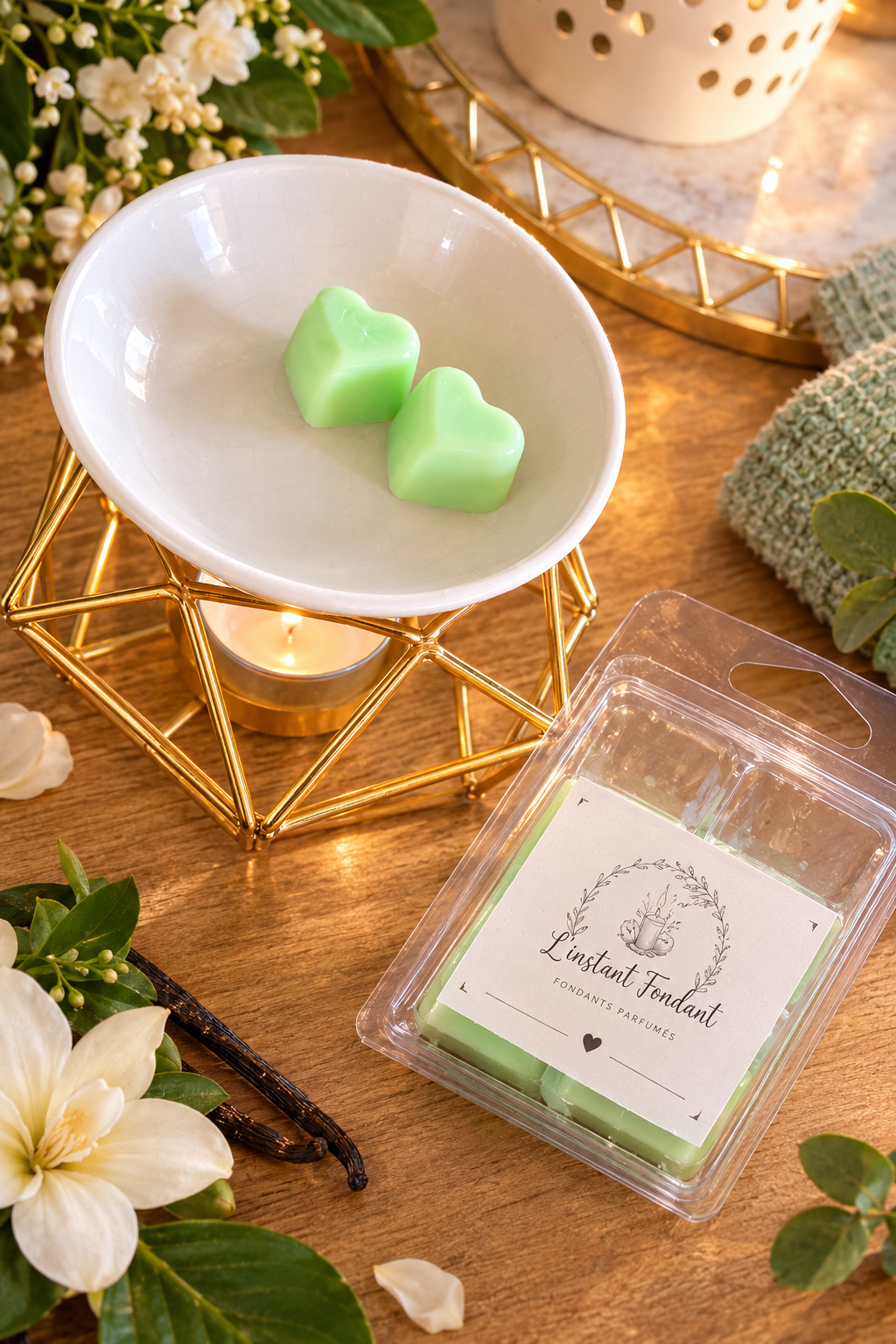 Fondants parfumés Linge Propre en forme de cœur, faits main - L'instant Fondant