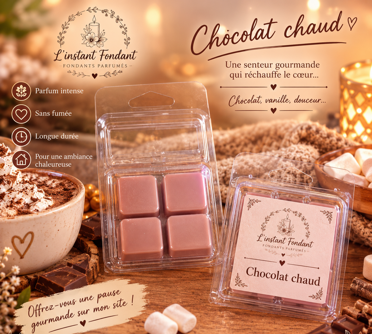 Fondants parfumés Chocolat chaud faits main - L'instant Fondant
